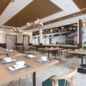 新中式餐饮大厅3D模型下载